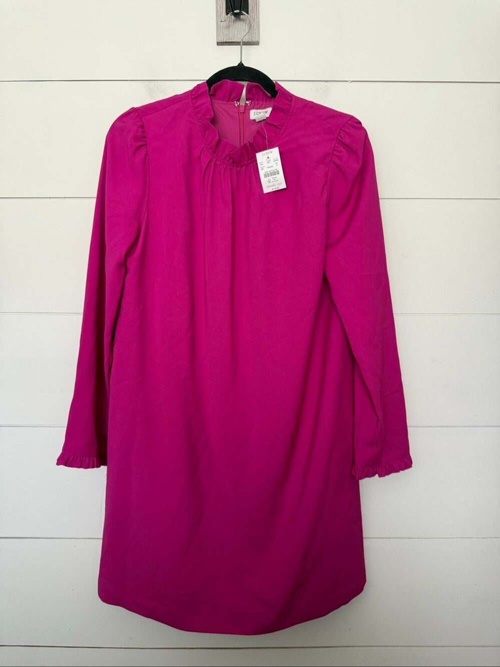 J. Crew Women’s 6 Hot Pink Ruffle Neck Shirt Dress New Mini